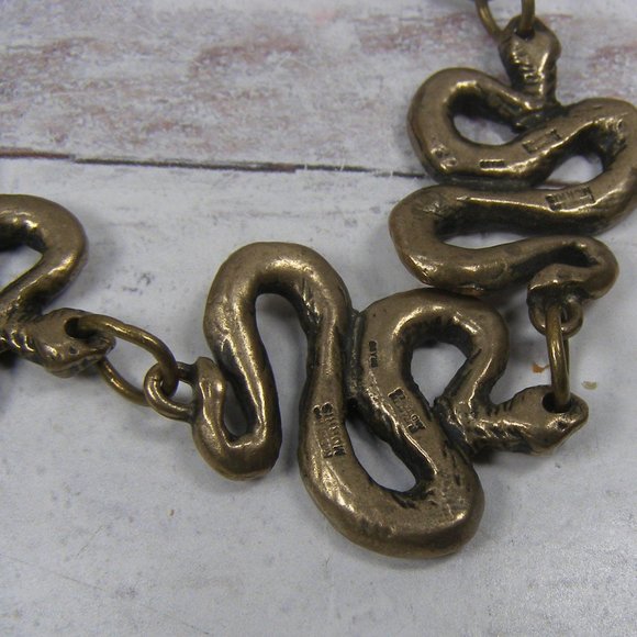 Robert Lee Morris for Elizabeth and james Snake Serpent Brass Bracelet Men 9" - Picture 6 of 7